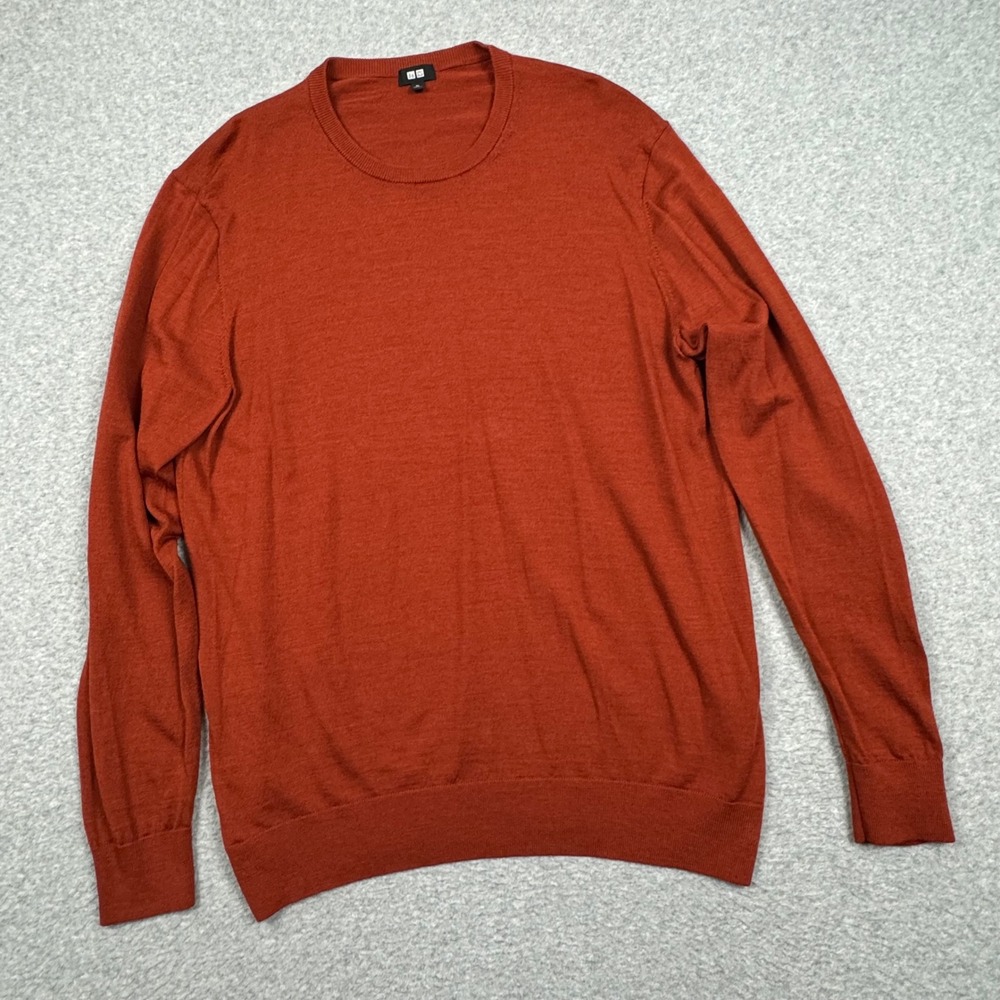 Uniqlo Mens XL Burnt Orange Wool Crewneck Pullover Sweater Fall Cozy layering